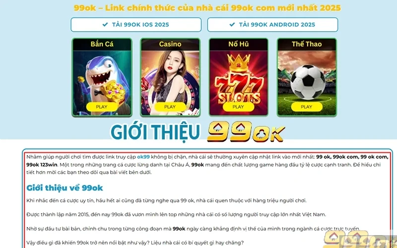 Giới thiệu 99ok - Cá cược đỉnh cao, giấy tờ hợp pháp quốc tế Giới thiệu 99ok